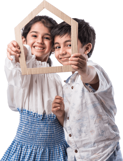 Kids Holding Cardboard Home